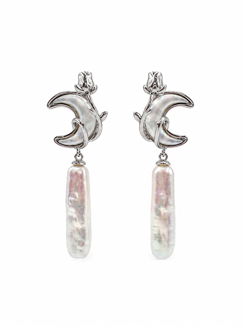 #E79 Moon Rose Pearl Drop Earrings